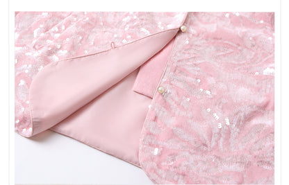 New Chinese Satin Floral Sequin Button Light Luxury Loose Coat