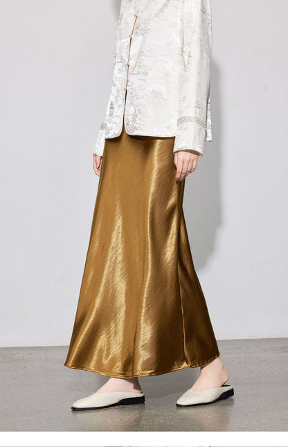 Elegant Satin Midi Mermaid Skirt, Slimming Design