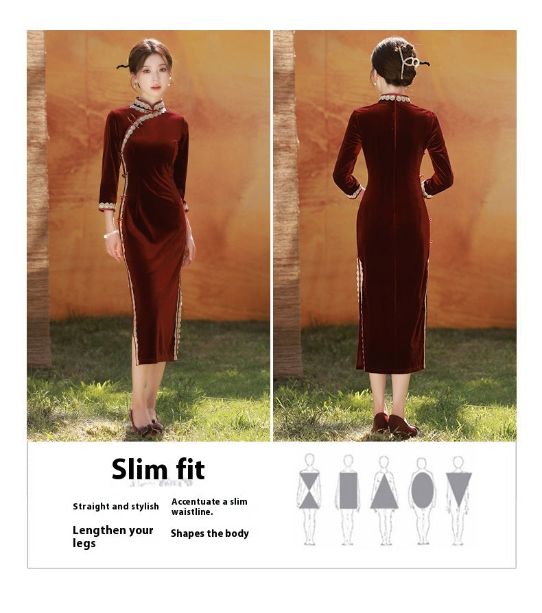 Autumn Winter Mid-Sleeve Qipao – Mother’s Toast Dress