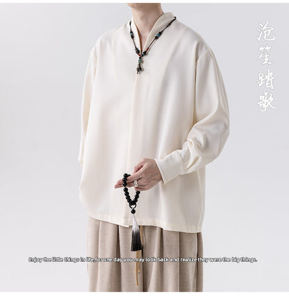 Mens Chinese Style Autumn Trendy Long Sleeve Casual Shirt Jacket