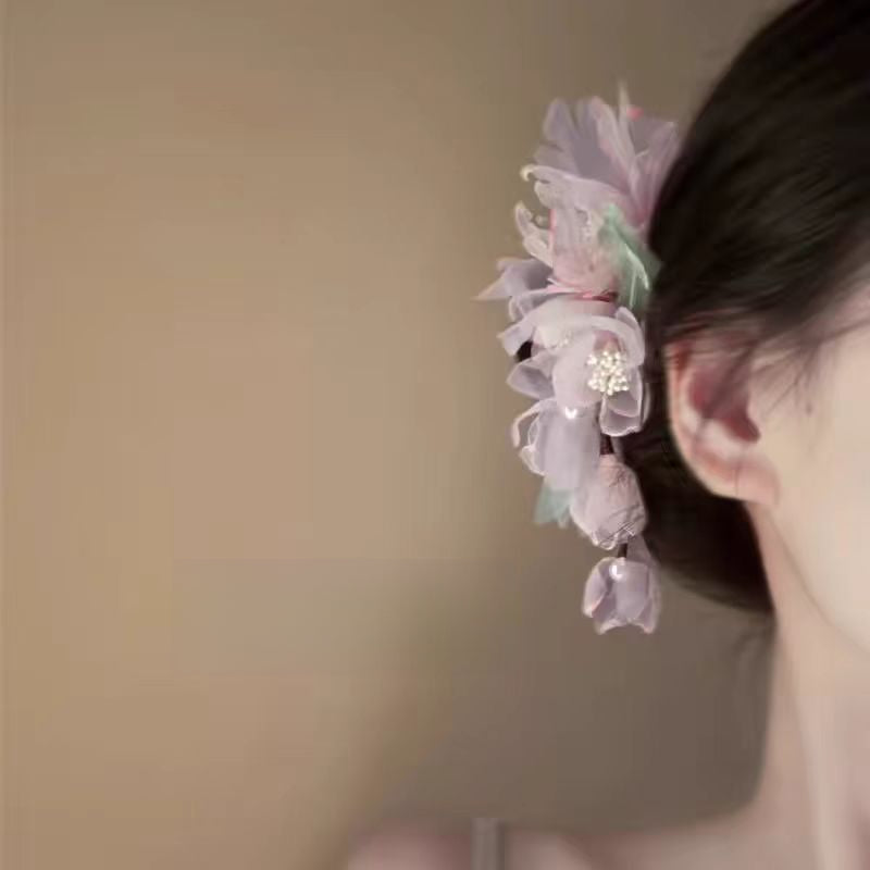 Pure Desire Powder Fairy Daily Silk Flower Hair Clip Side Clip Hanfu