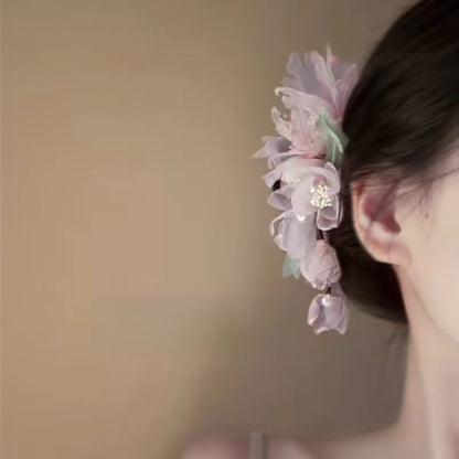 Pure Desire Powder Fairy Daily Silk Flower Hair Clip Side Clip Hanfu