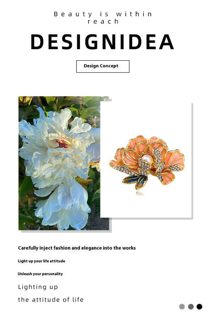 Handmade Enamel Peony Brooch — Luxury Chinese Style Cheongsam Pin