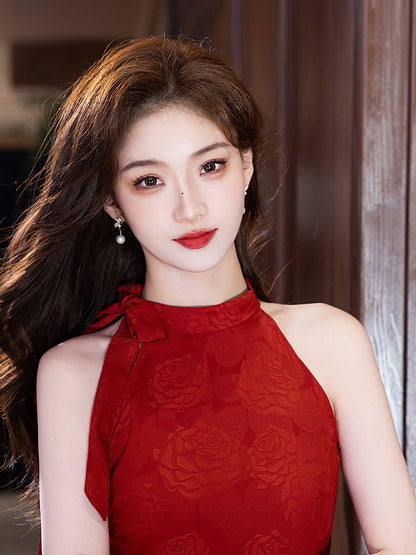 Elegant Red Cheongsam – Summer Youth Daily & Party Dress
