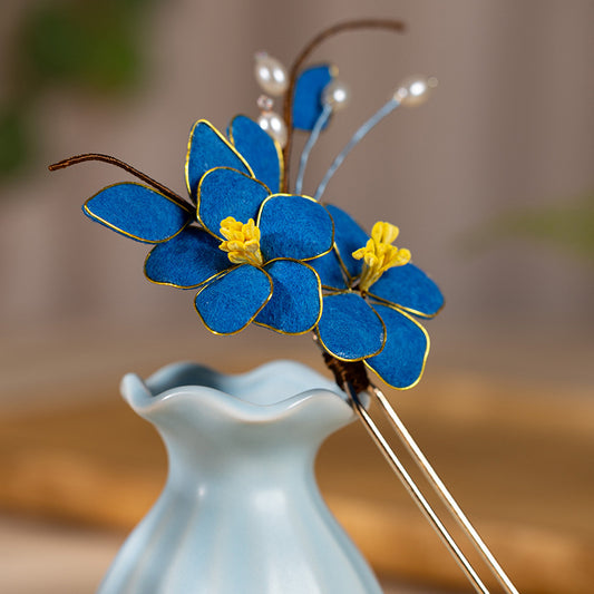 High End Blue Velvet Hairpin Hanfu Hair Accessory Hairpin for Women
