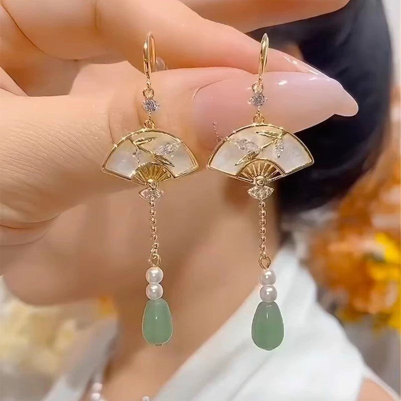 Fan-Shaped Tassel Earrings | New Chinese Style Ancient High-End Accessory