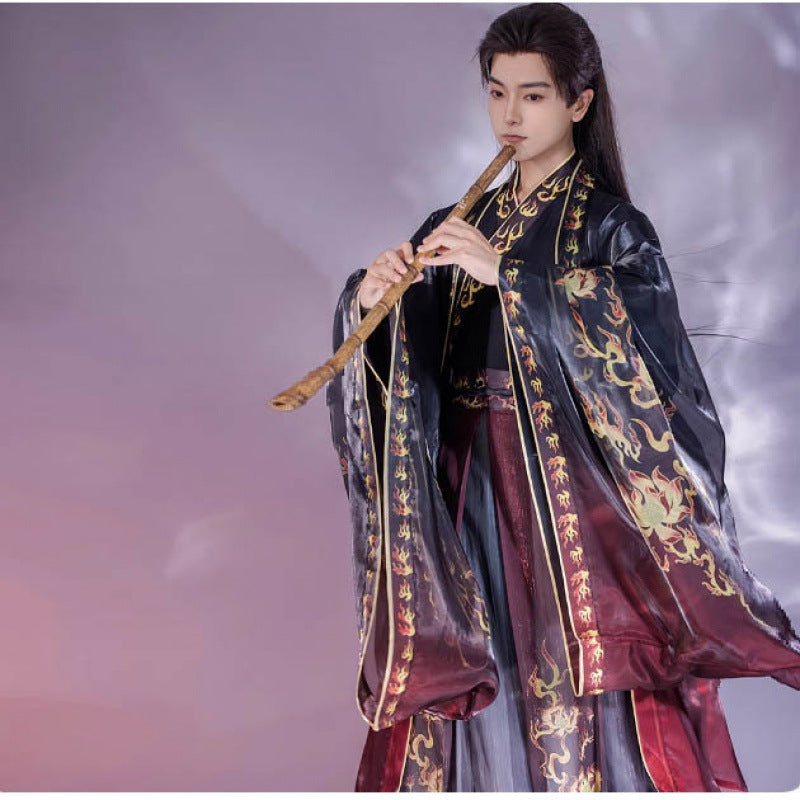 Oriental Ancient Drama Hanfu Mens Cross Collar Qi Waist Large Sleeve