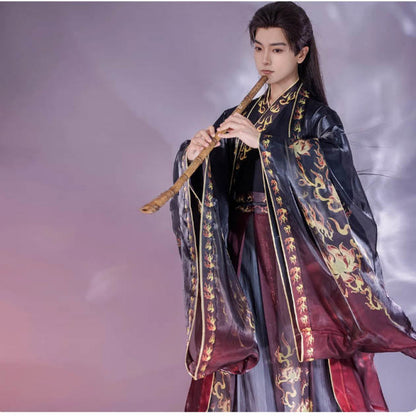 Oriental Ancient Drama Hanfu Mens Cross Collar Qi Waist Large Sleeve
