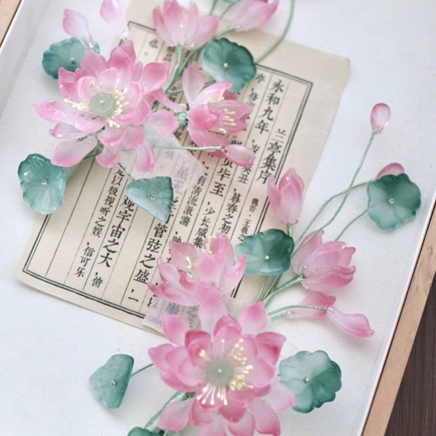 Lotus Flower Hair Clips New Chinese Style Hanfu Cheongsam Accessories