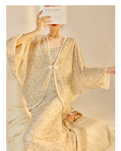 Autumn New Chinese Sequin Embroidered High-End Coat Dress Set