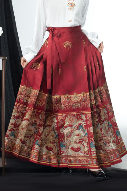 Elegant Autumn-Winter Brocade Horse-Face Skirt