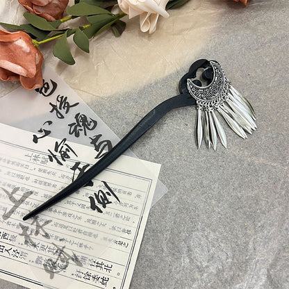 Ink Blue Magnolia Hairpin | New Chinese Style Elegant Wooden Accessory