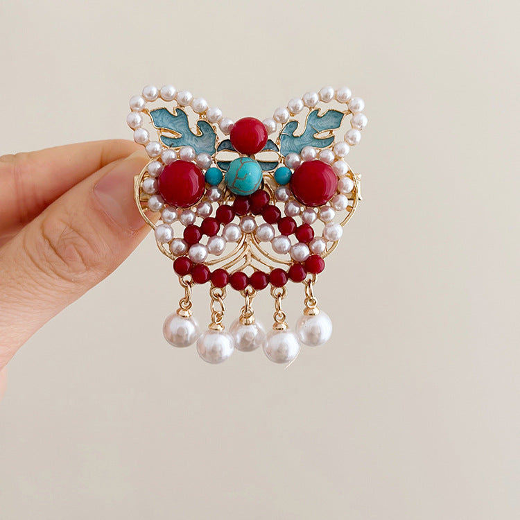 Orchid tassel headdress with side clips and new Chinese flower hairpins