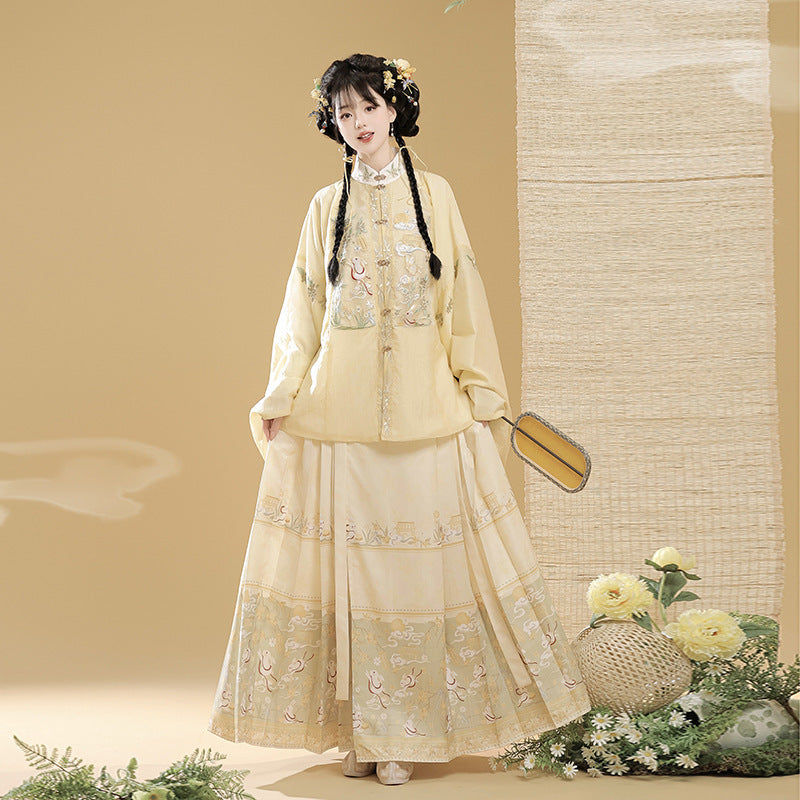Trees of Sea Ming Hanfu Set Adult Stand Collar Embroidered Pipa Sleeve Horse Face Skirt