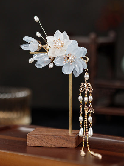 Orchid tassel headdress with side clips and new Chinese flower hairpins