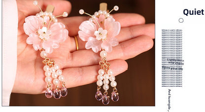 Kids Hair Clips Pink Hanfu Headwear Fairy Style Chinese Vintage Double Clip
