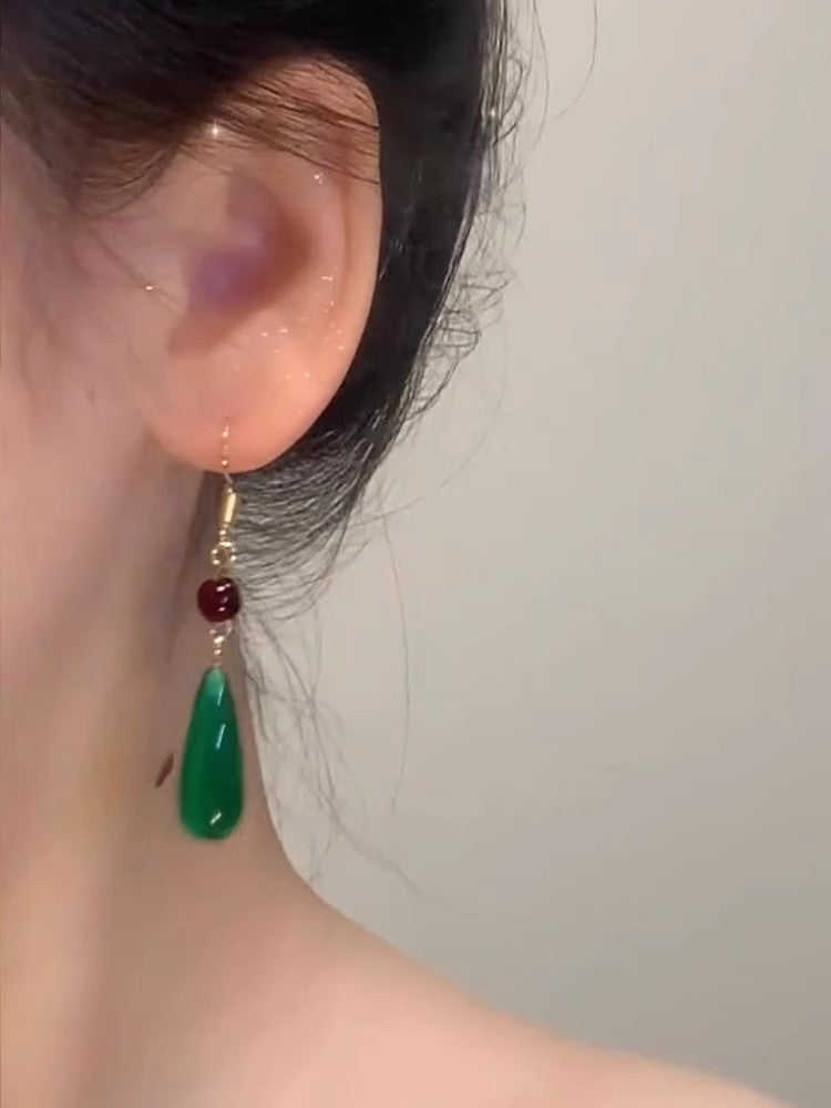 Imitation Chalcedony Green Earrings | New Chinese Style Ancient Water Drop Accessory