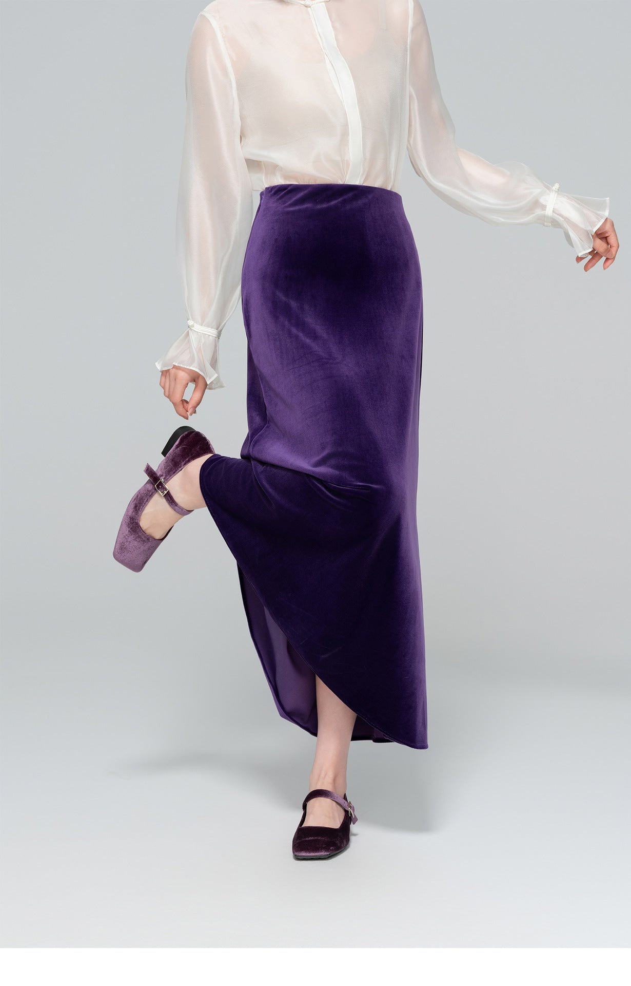 Autumn High-Waisted Long Velvet Skirt for Women