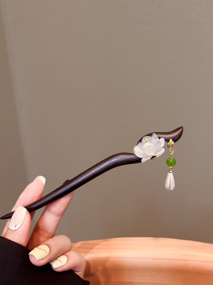 Ancient Style Lotus Sandalwood Hairpin Women Step Shake Tassel Hairpin