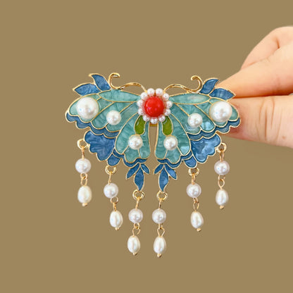 Orchid tassel headdress with side clips and new Chinese flower hairpins