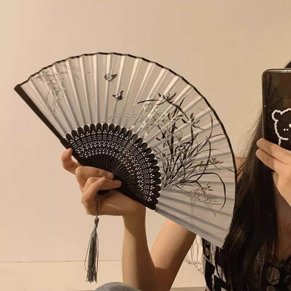 Hanfu Summer Folding Fan — Portable Mamian Skirt Dance Bamboo Fan