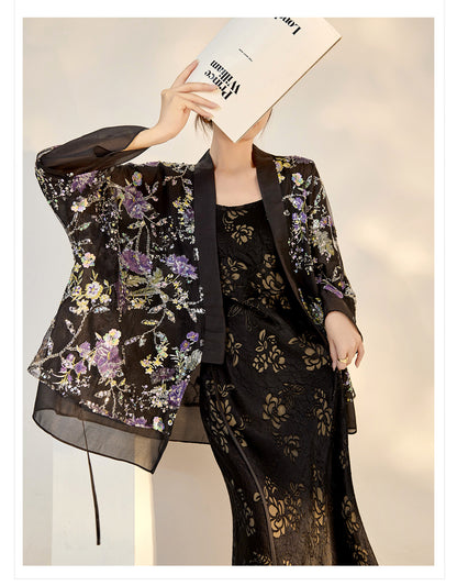 Elegant National Style Rayon Jacquard Embroidered Long Camisole Dress