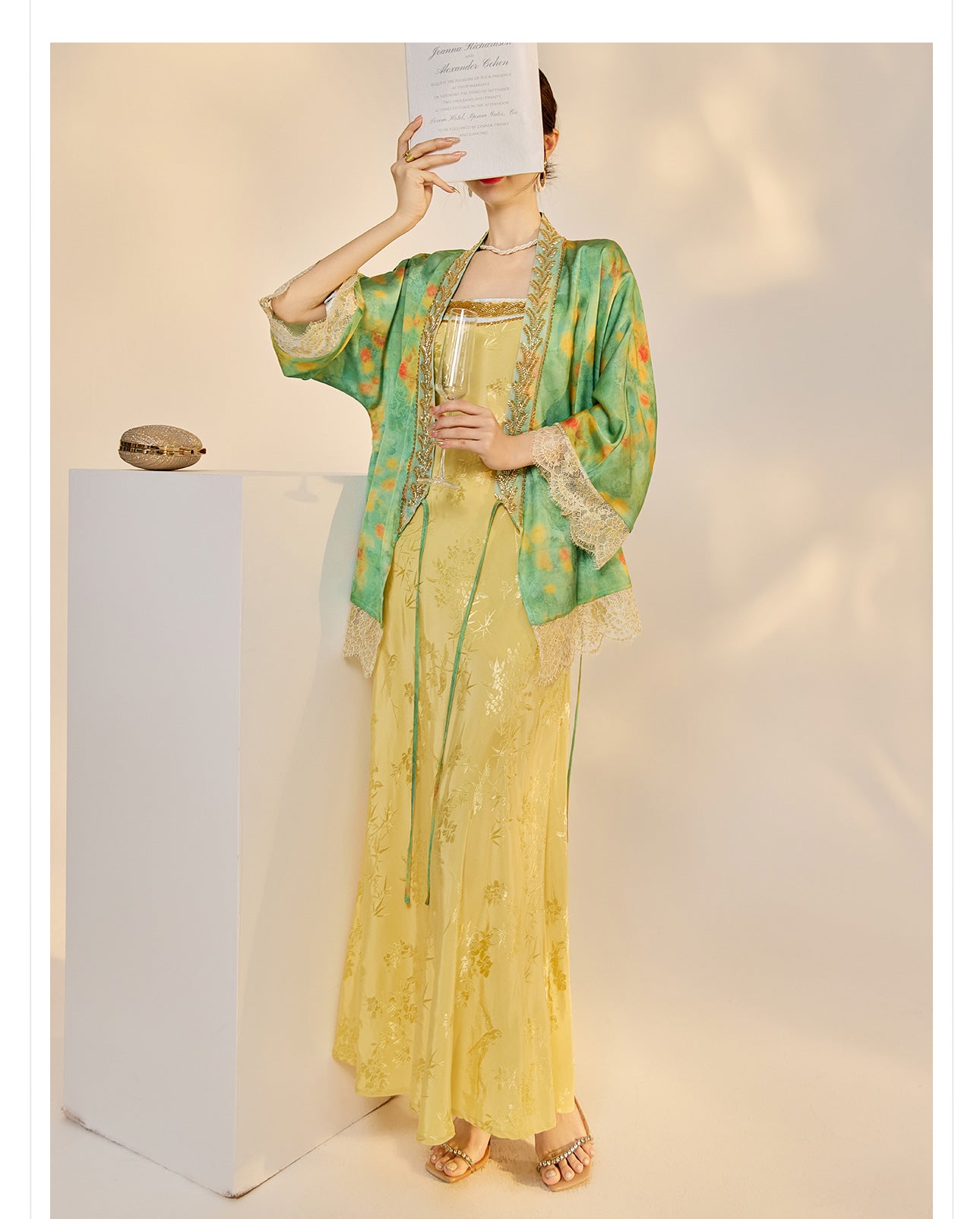 Elegant New Chinese Embroidered Jacquard Cardigan & Strap Dress Set