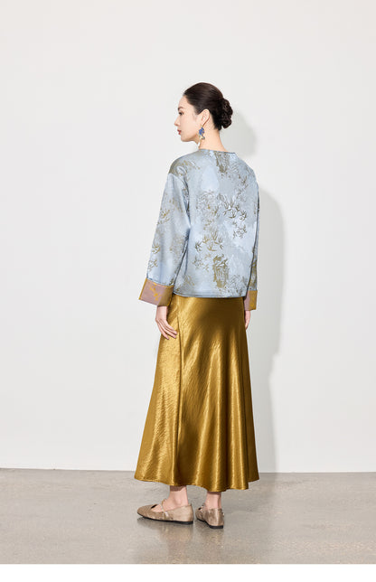 High-End Elegant Jacquard Long Sleeve Top