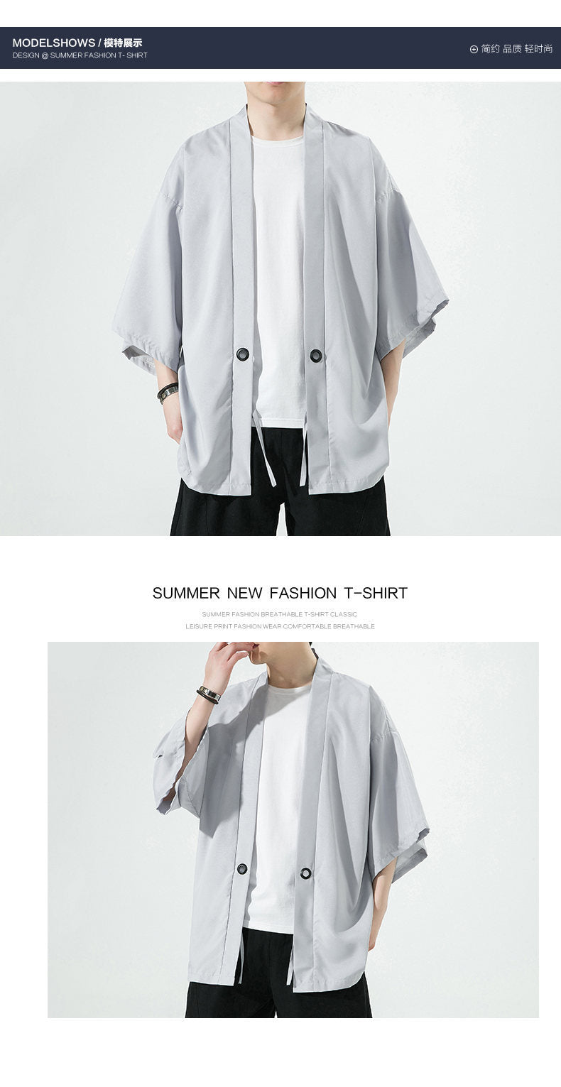 Summer Chinese Style Mens Hanfu Cardigan Taoist Robe Sun Protection