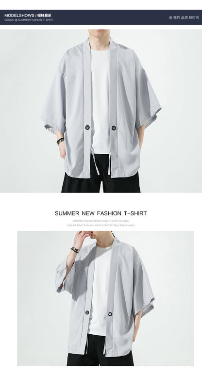 Summer Chinese Style Mens Hanfu Cardigan Taoist Robe Sun Protection