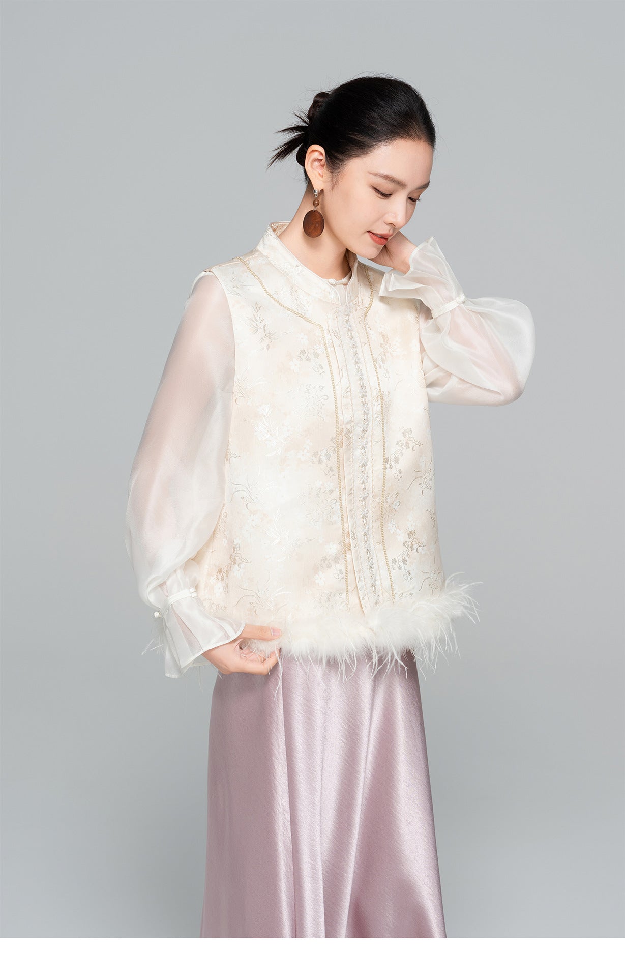 Elegant Stand Collar Jacquard Furry Vest