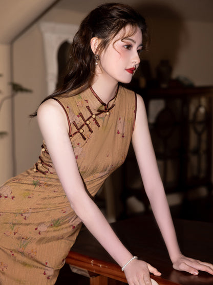 Spring Wild Duck Yellow Cheongsam – Youth Slim Sleeveless Dress