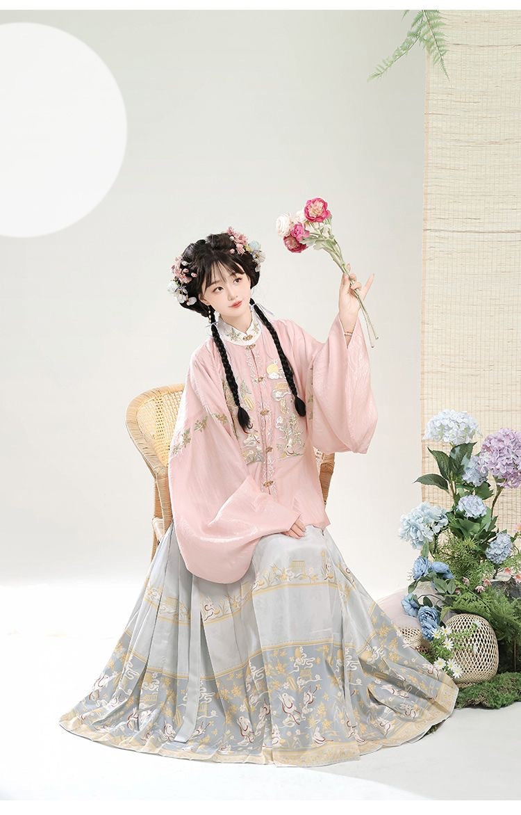 Trees of Sea 2025 New Ming Hanfu Set Stand Collar Embroidered Horse Face Skirt