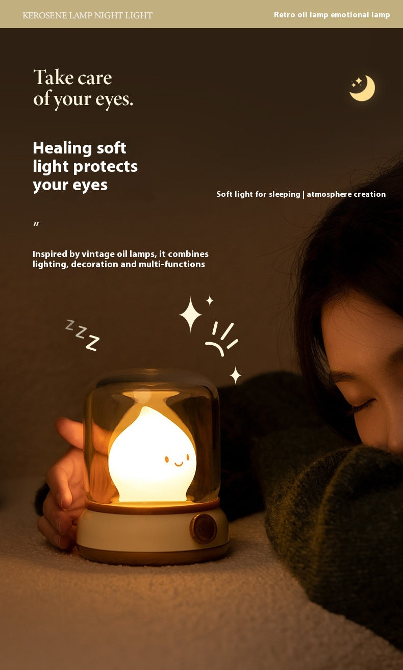 USB Rechargeable Night Light Vintage Oil Lamp Soft Light for Bedroom