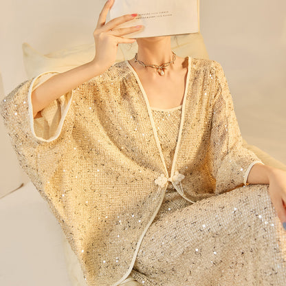 Autumn New Chinese Sequin Embroidered High-End Coat Dress Set