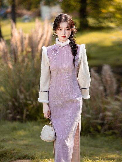 Thick Flared Sleeve Long Cheongsam | Youth New Chinese Style Winter Dress