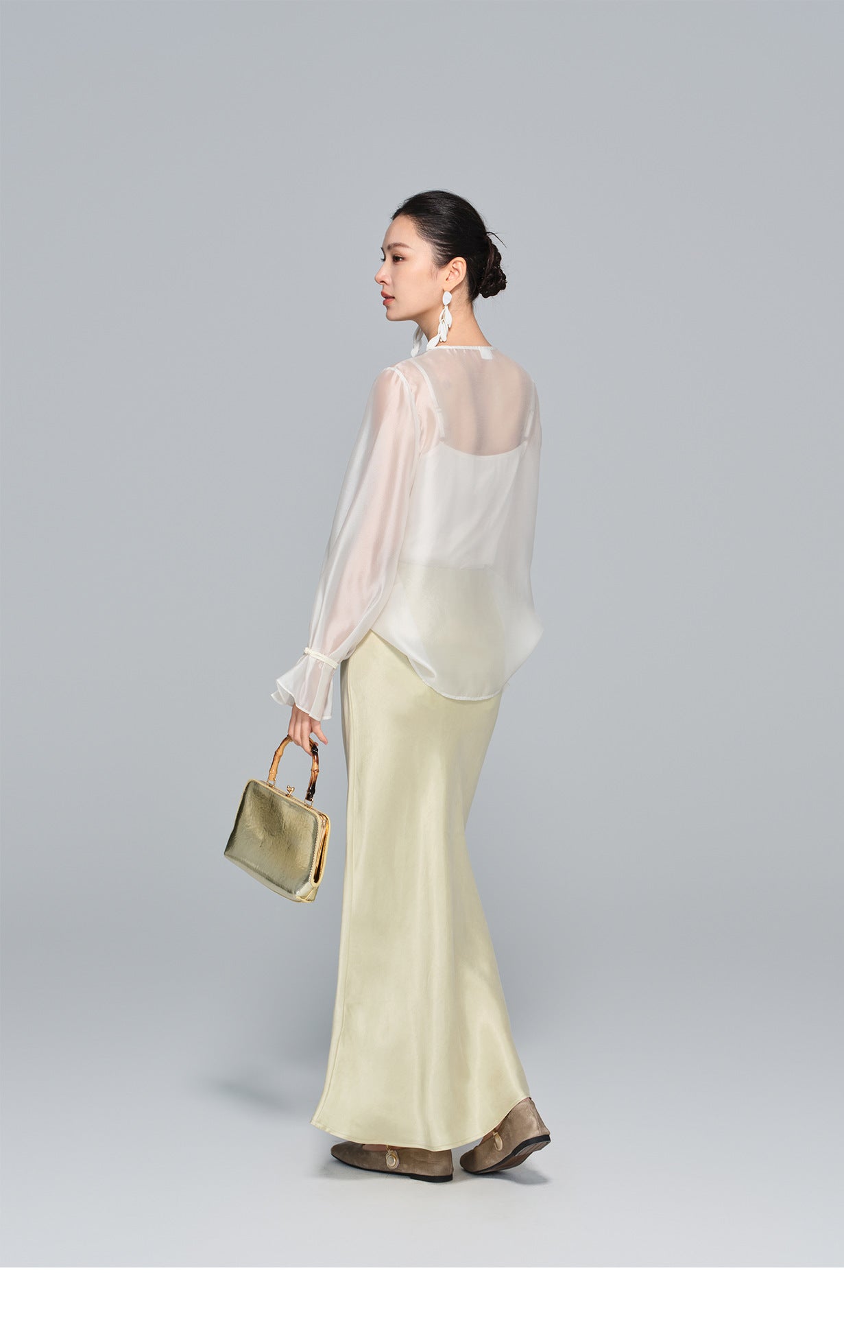 High-Waist Soft Cupro Silk Half Skirt for Women