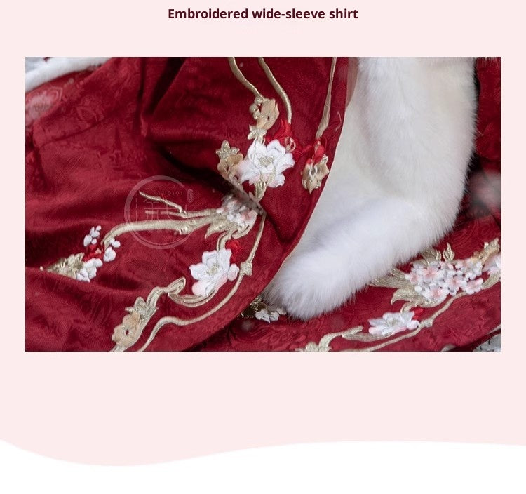 Women's Tang Dynasty Hanfu Winter Embroidered Shirt & Cloak Set
