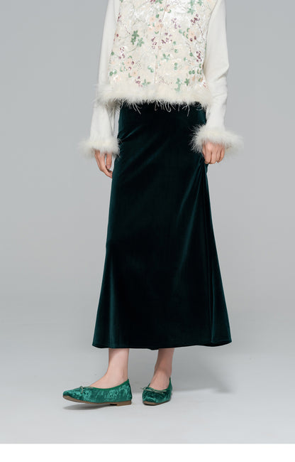 Autumn High-Waist Velvet Mermaid Skirt for Women