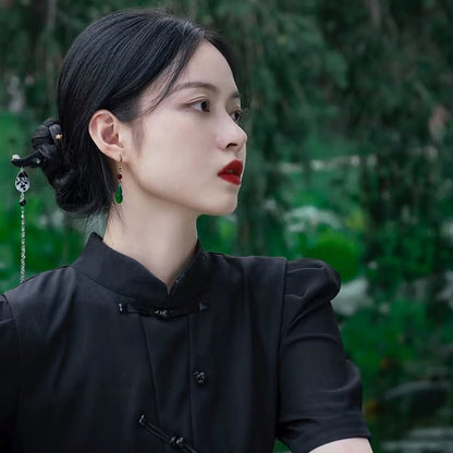 Imitation Chalcedony Green Earrings | New Chinese Style Ancient Water Drop Accessory