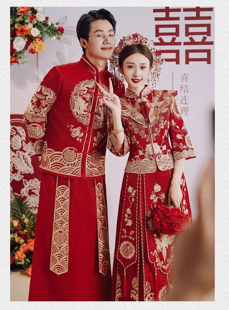 Chinese Wedding Dress Dragon Phoenix Xiuhe Bride & Groom Set