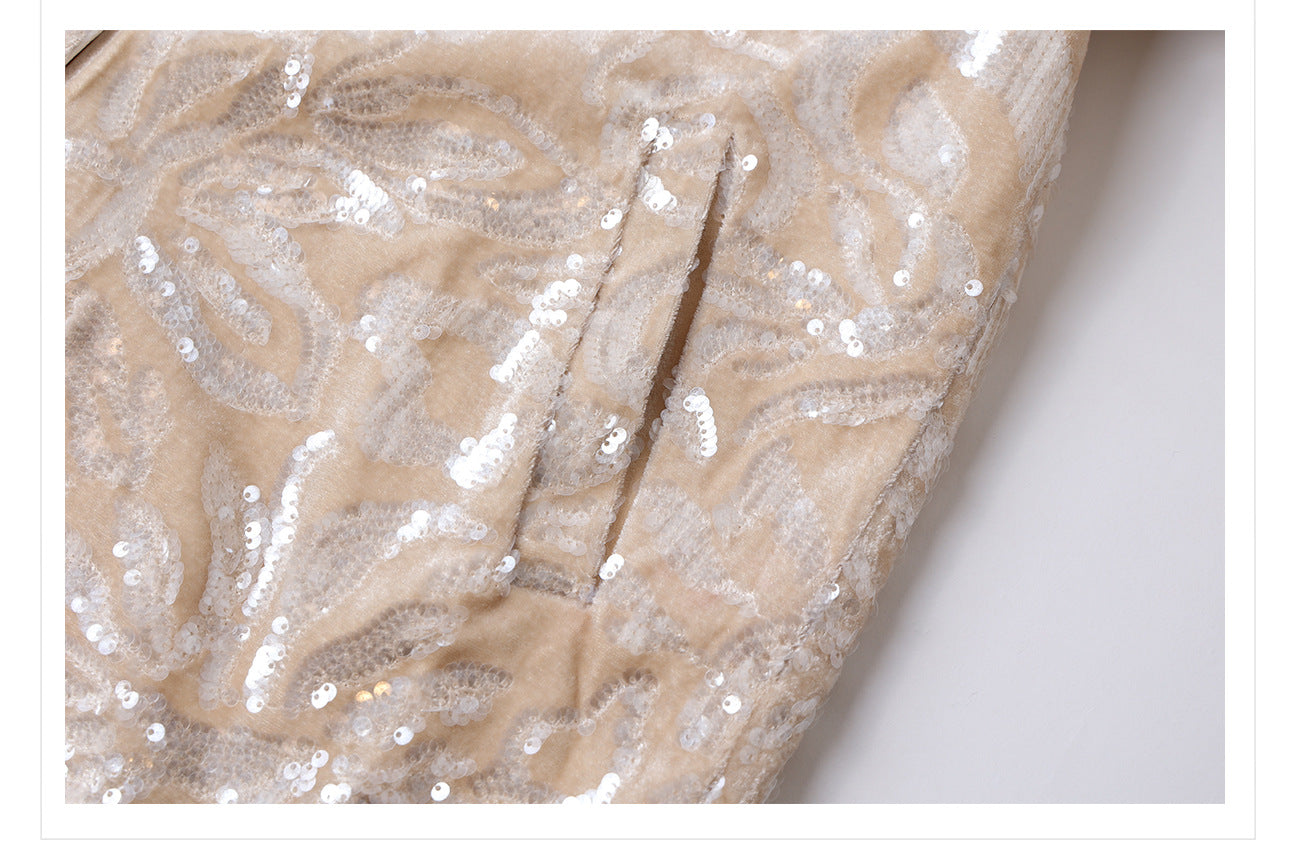 New Chinese Satin Floral Sequin Button Light Luxury Loose Coat