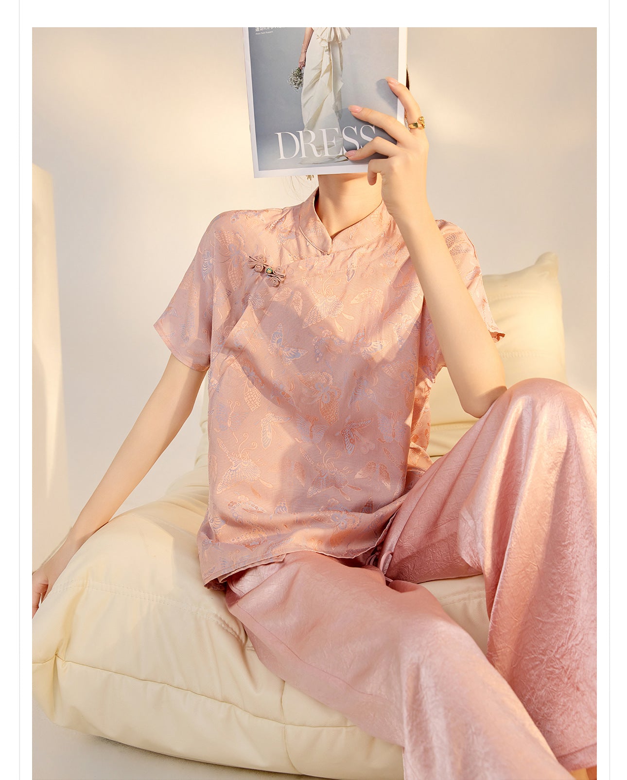 New Chinese Style High-Waist Wide-Leg Acetate Pants for Women