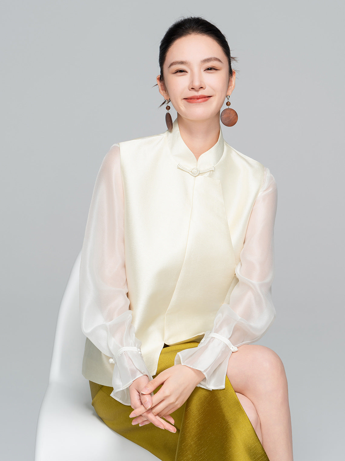 Layered Sleeveless Vest with Side Slit for Women