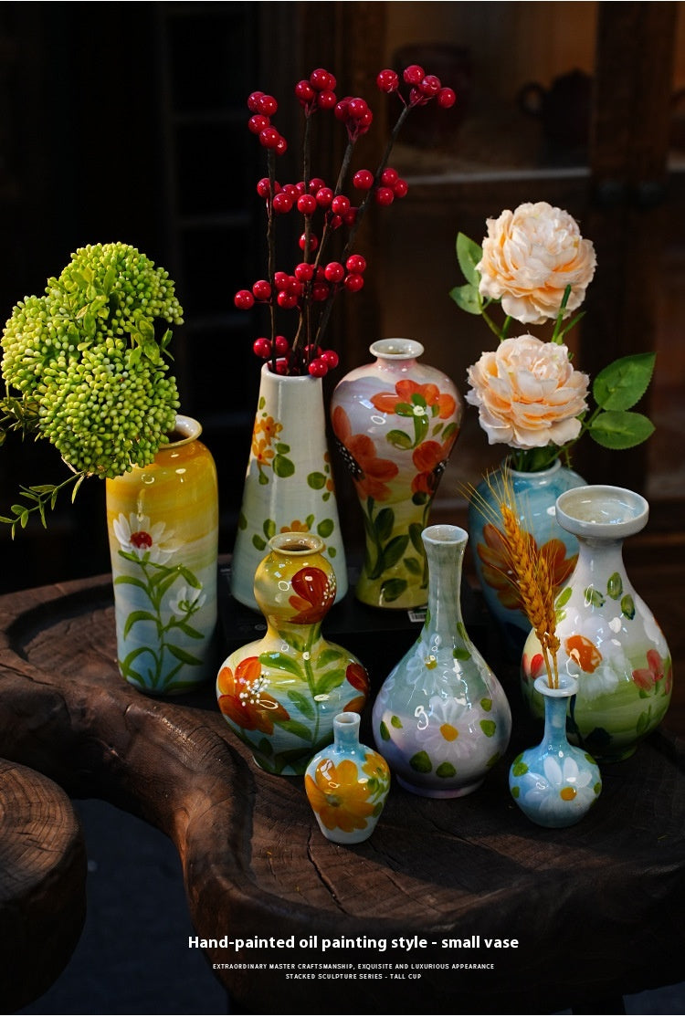 Jingdezhen Handmade Ceramic Vase — Oil Painting Style Small Home Decor