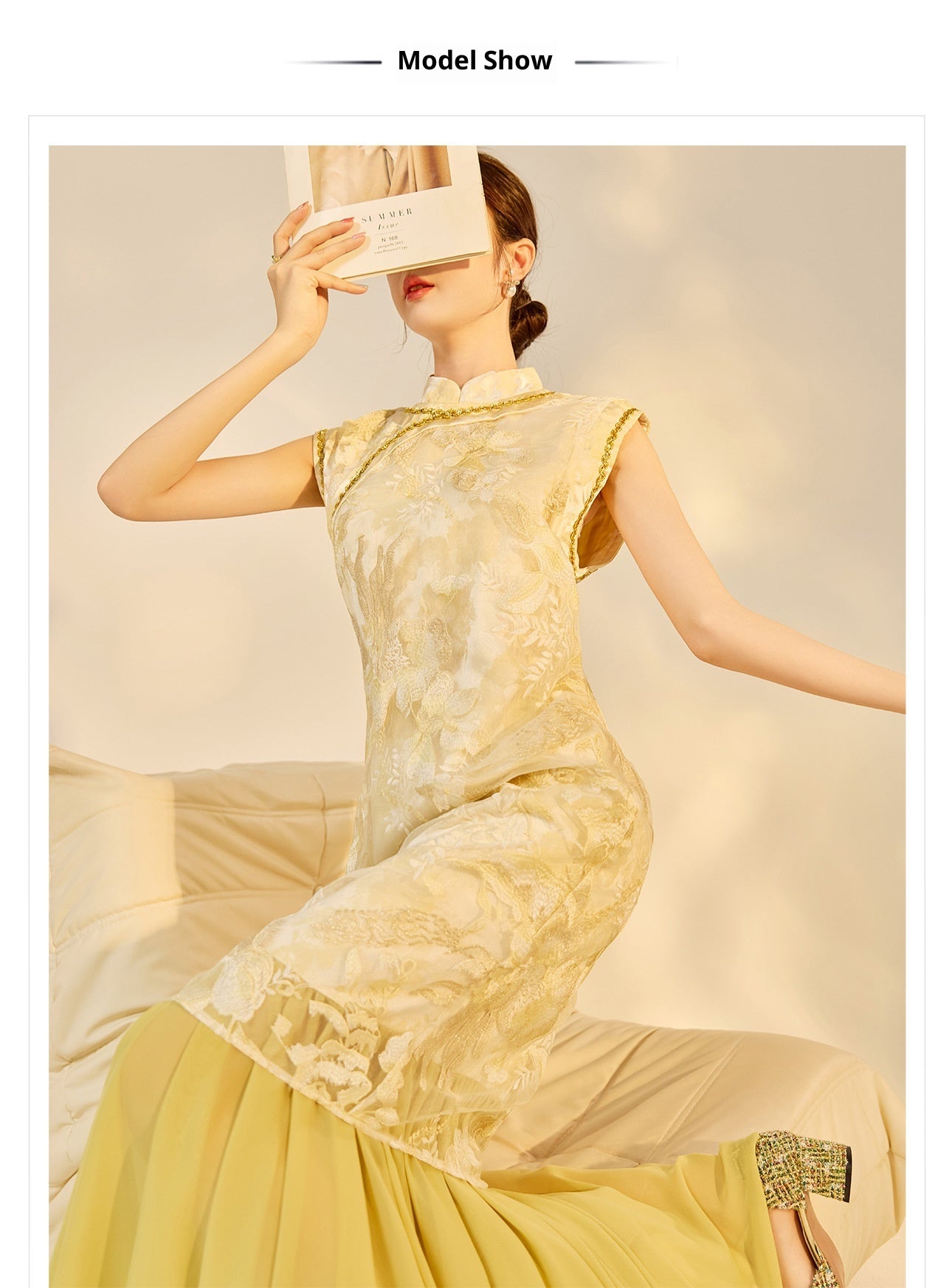 New Chinese Style Printed Cheongsam | Autumn Elegant Beaded Dress