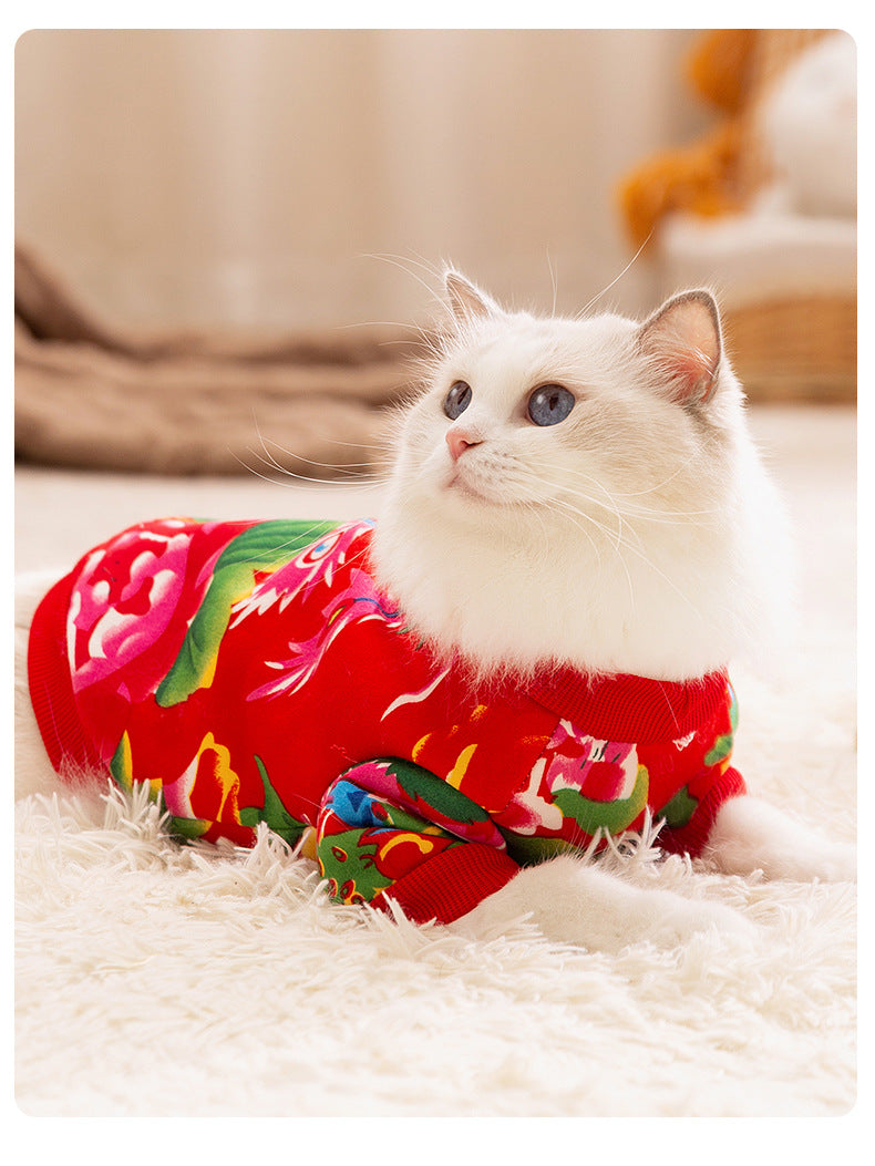 Floral Two-Leg Warm Pet Coat Small Dog Cat Autumn Winter Jacket