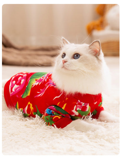 Floral Two-Leg Warm Pet Coat Small Dog Cat Autumn Winter Jacket