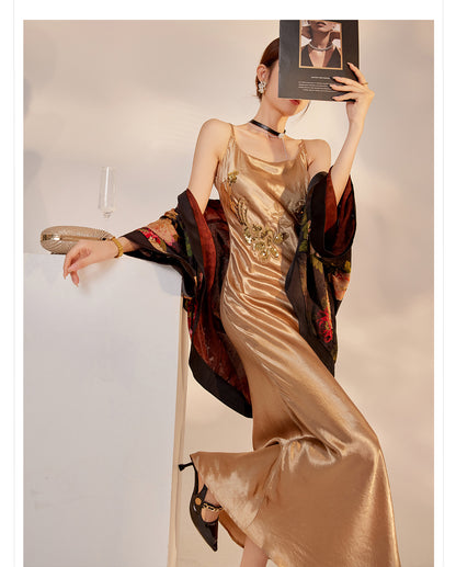 Elegant National Style Sequin Strap Dress | High-End Acetate Bodycon