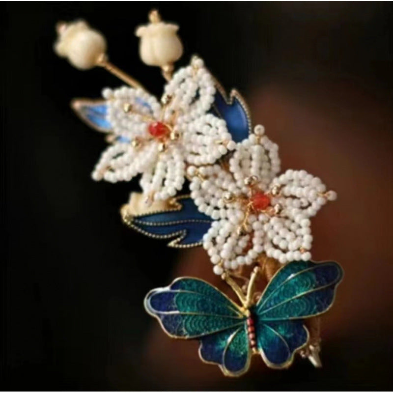 Hanfu Side Hair Clip Ming Song Style Qipao Accessory Enamel Lily Bell Hairpin